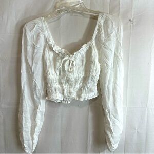Aeropostale Womens Off Shoulder Cropped Elastic Waist Crinkle LS White Blouse XS